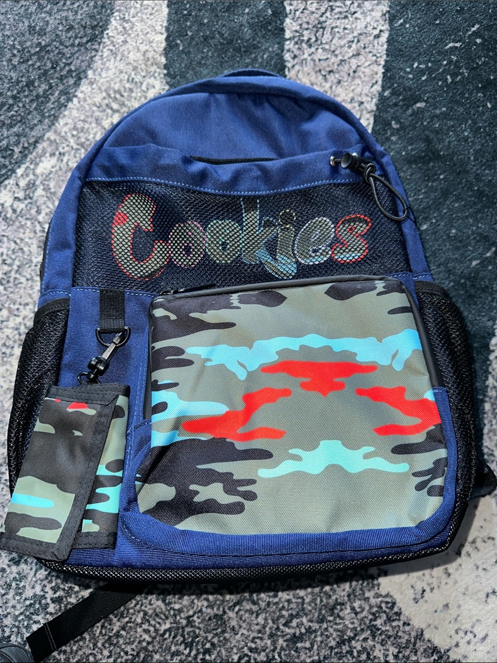 Navy Backpack with Camouflage Front Pocket
